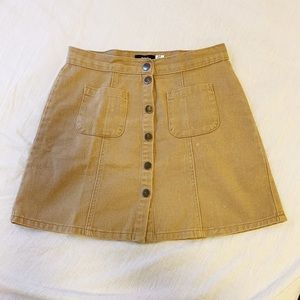 BDG Twill Button Front A-Line Skirt